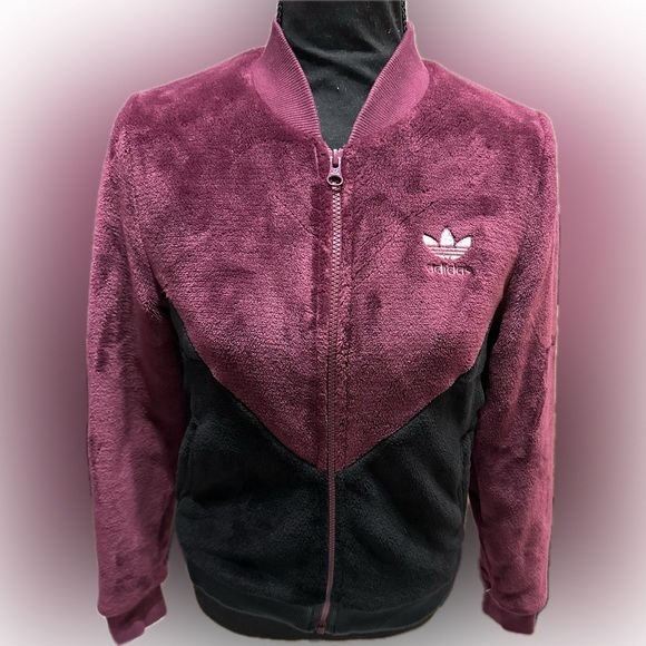 Womens Adidas CLRDO Track Jacket Wine/Blck Velvet Feel - Picture 1 of 10